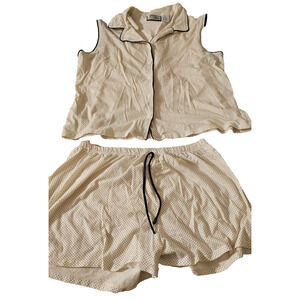 NWOT J Appel Sz XL Pajama Set Cotton Blend White and Black Dots